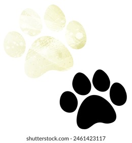 Paw Prints. Logo. Vector Illustration. Set of two cards. Watercolor style. Yellow lemon color. Black card.