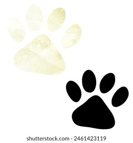 Paw Prints. Logo. Vector Illustration. Set of two cards. Watercolor style. Yellow lemon color. Black card.