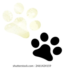 Paw Prints. Logo. Vector Illustration. Set of two cards. Watercolor style. Yellow lemon color. Black card.