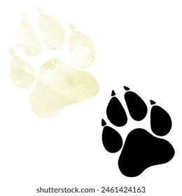 Paw Prints. Logo. Vector Illustration. Set of two cards. Watercolor style. Yellow lemon color. Black card.