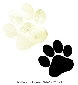 Paw Prints. Logo. Vector Illustration. Set of two cards. Watercolor style. Yellow lemon color. Black card.