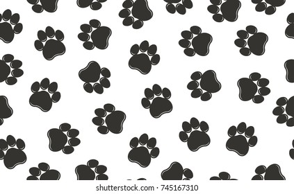 Paw prints pattern, Cat Traces, dog, pet footprint seamless background. Animal, Puppy, kitten footstep Vector