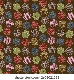 Paw Prints Pattern, Colorful Vector Illustration
