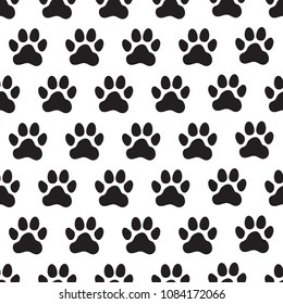 Paw prints seamless pattern. Animal's (dog's) paws. Vector illustration.