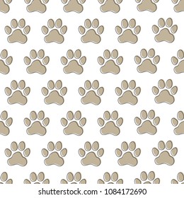 Paw prints seamless pattern. Animal's (dog's) paws. Vector illustration.