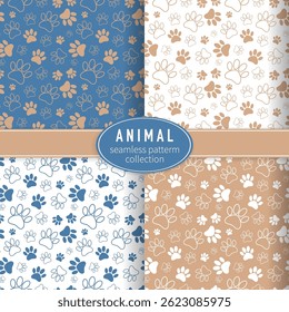Paw Prints Seamless Pattern collection. Vector seamless pattern of pastel colored paw prints, eps 10