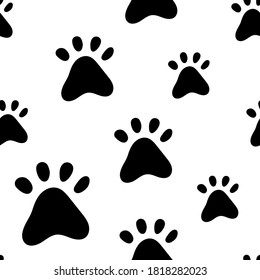 Paw prints a seamless pattern. Monochrome design for Wallpaper, fabric and other surfaces. Vector illustration.