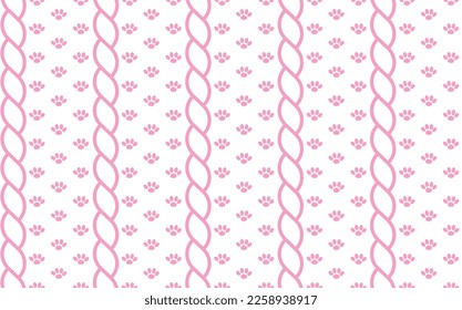 Paw Prints and Twists Seamless Pattern in Pink with White Background, Summer Background Pattern