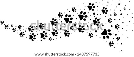Paw prints wave decorative clip art, walking trail sign vector design, isolated
