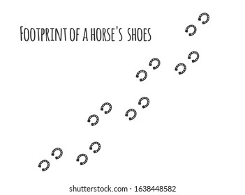 Paw prints.Footprint of a horse`s shoes.Vector silhouette drawing of a horseshoe isolated on white background.