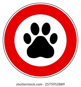 Paw and prohibition sign on white