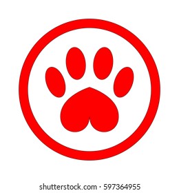 Paw red heart shaped in a red circle.