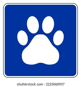 Paw and road sign on white