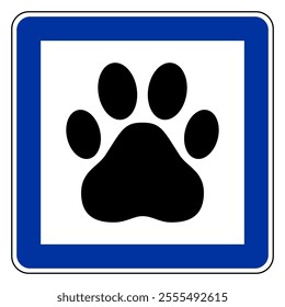 Paw and road sign on white