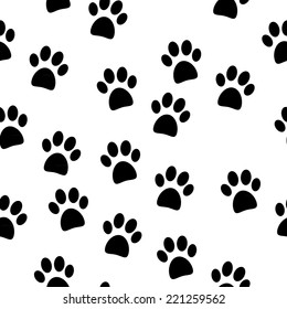 Paw seamless pattern on white background. Vector illustration.