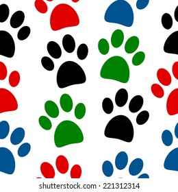 Paw seamless pattern on white background. Vector illustration.