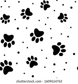 Paw seamless pattern. Puppy dog paws texture background. Pet prints.