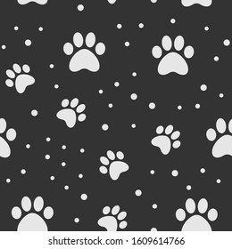 Paw seamless pattern. Puppy dog paws texture background. Pet prints.