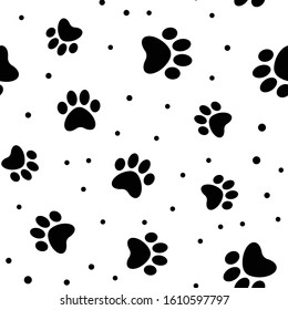 Paw seamless pattern. Puppy dog paws texture background. Pet prints.