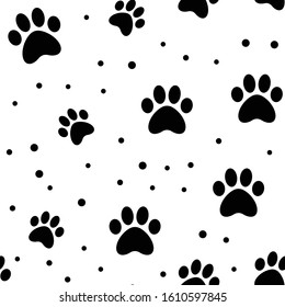 Paw seamless pattern. Puppy dog paws texture background. Pet prints.