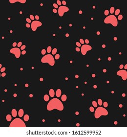 Paw seamless pattern. Puppy dog paws texture background. Pet prints.