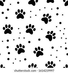 Paw seamless pattern. Puppy dog paws texture background. Pet prints.