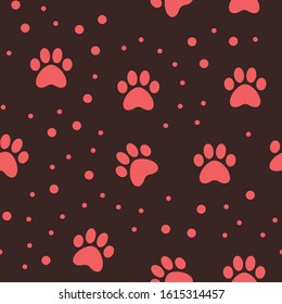 Paw seamless pattern. Puppy dog paws texture background. Pet prints.