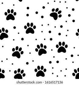 Paw seamless pattern. Puppy dog paws texture background. Pet prints.