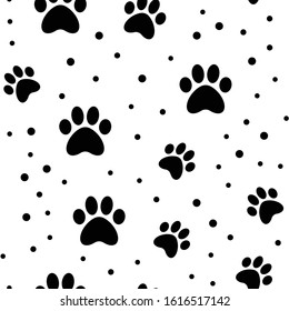 Paw seamless pattern. Puppy dog paws texture background. Pet prints.