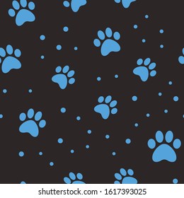 Paw seamless pattern. Puppy dog paws texture background. Pet prints.