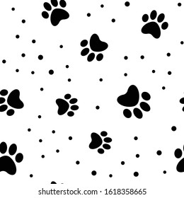 Paw seamless pattern. Puppy dog paws texture background. Pet prints.