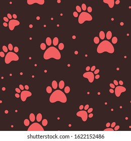 Paw seamless pattern. Puppy dog paws texture background. Pet prints.