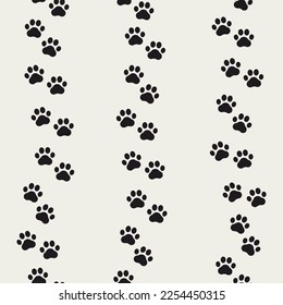 Paw seamless pattern. Reflected cat or dog background. Footprint design for prints. Reflecting walking patern. Marks printing. Repeat steps printed. Abstract foot track texture. Vector illustration