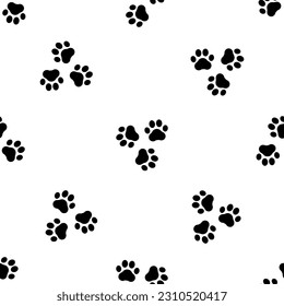 Trazar un patrón impecable. Repitiendo el fondo de un perro o gato adorable. Diseño de huellas repetidas y modernas para impresiones. Muestra textura de pie de silueta blanco y negro. Repetir la muestra de marcas. Ilustración del vector