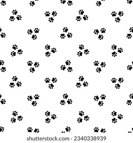 Paw seamless pattern. Repeating cute pet dog or cat background. Repeated modern footprint design for prints. Sample texture black and white silhouette foot. Repeat marks swatch. Vector illustration