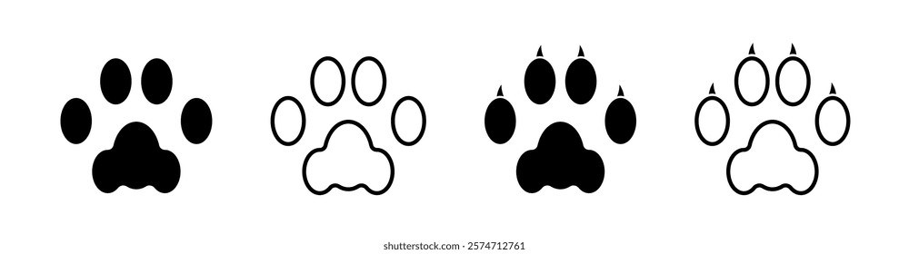 Paw set. Dog and cat paws vector set. Paw set icon.