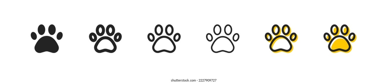 Paw set line icon. Pet, cat, dog, pads, walk, go, feet, veterinary service, animal shelter, bear, fauna. Animal care concept. Vector line icon on white background