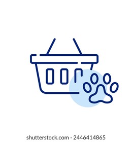 Paw and shopping basket. Online store for pet supplies. Pixel perfect, editable stroke icon
