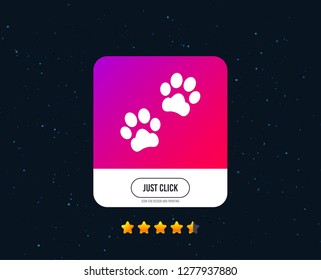 Paw sign icon. Dog pets steps symbol. Web or internet icon design. Rating stars. Just click button. Vector