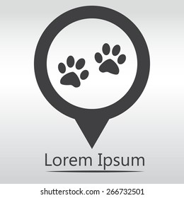 Paw sign icon. Dog pets steps symbol. icon map pin.