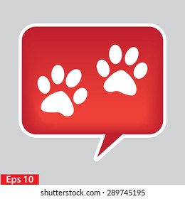 Paw sign icon. Dog pets steps symbol.  red glossy button.