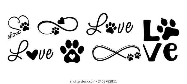 Paw sign. Love And Paw Tattoo Logo.