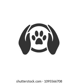 Paw silhouette in circle shape and hand