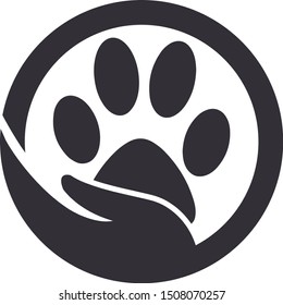 Paw Silhouette in circle shape and hand