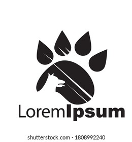 Paw Silhouette In Circle Shape And Hand Logo  Dogs.