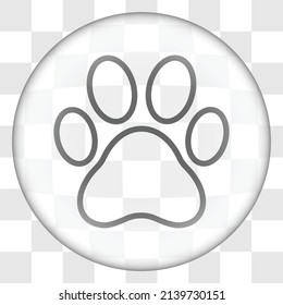 Paw simple icon. Flat design. Glass button on transparent grid.ai