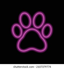 Paw simple icon. Flat desing. Purple neon on black background.ai