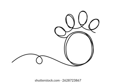 Paw Sketch One Line Art. Abstract Silhouette Outline Doodle Contour Hand Drawn Illustration. Curve Line Pet Paw Dog Cat Symbol Icon. Editable Thin Stroke. Continuous Black Line Sketch Modern 