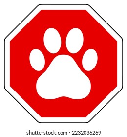 Paw and stop sign on white