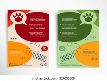 Paw symbol on abstract brochure design. Set of corporate business stationery templates. Modern back and front flyer backgrounds.